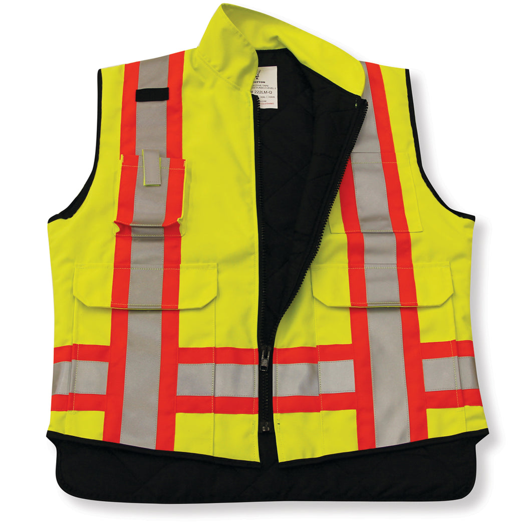 Lime Green Quilted Poly/Cotton Supervisor Safety Vest - Style #022Q