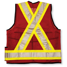 Load image into Gallery viewer, Red Cotton Surveyor Safety Vest w/ Mesh Back - Style #305Mesh
