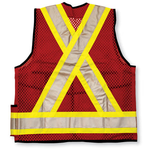 Red Cotton Surveyor Safety Vest w/ Mesh Back - Style #305Mesh